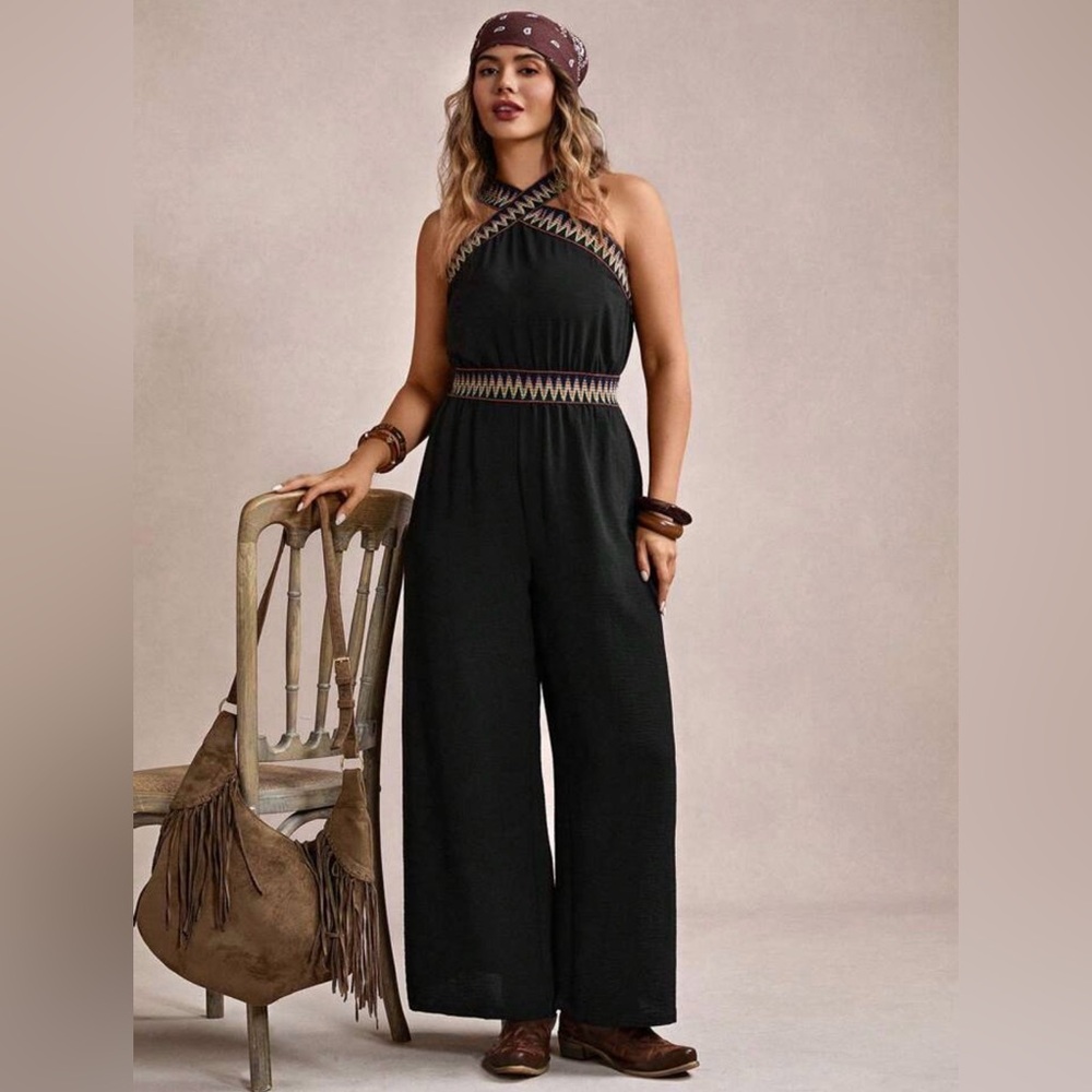 Black Leaf Halter With Multicolor Zigzag Crisscro… - image 3